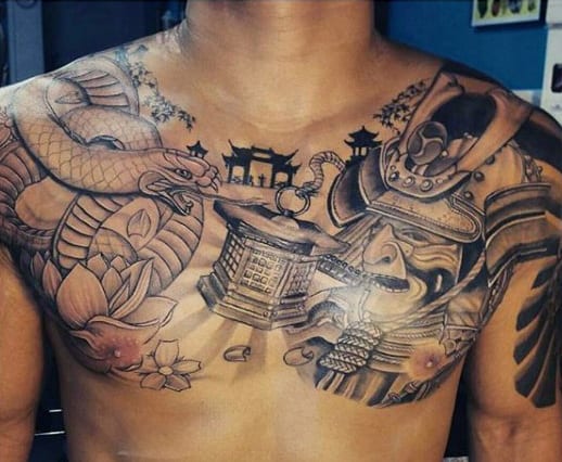 Snake Skull Tattoo For Men On Chest