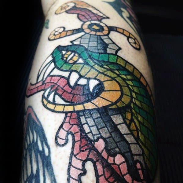 Snake Sword Leg Mosaic Guys Tattoo Designs