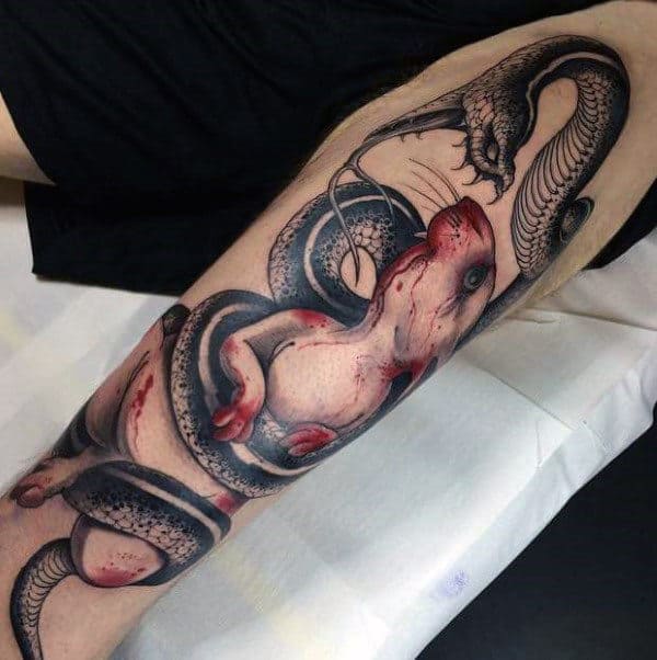 Snake With Rat Mens Forearm Tattoo Design Ideas