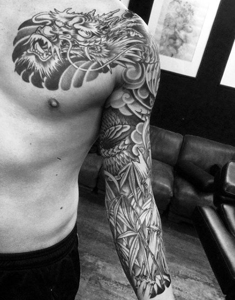 Snappy Gray Dragon Tattoo Male Sleeves