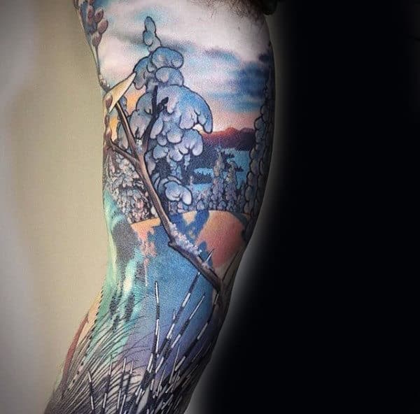 Snow Tree Sleeve Mens Tattoo Designs