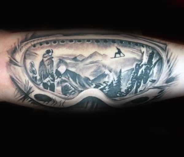 Snowboard In Goggles Tattoo Male Forearms