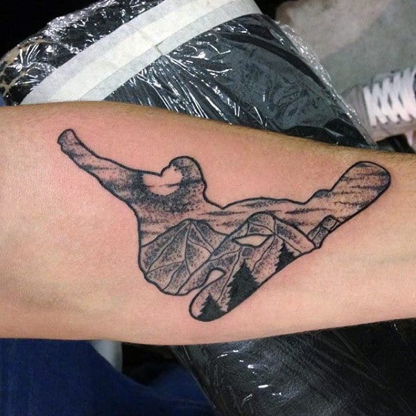 Snowboard Mountain Scene Sport Tattoo For Men On Arm