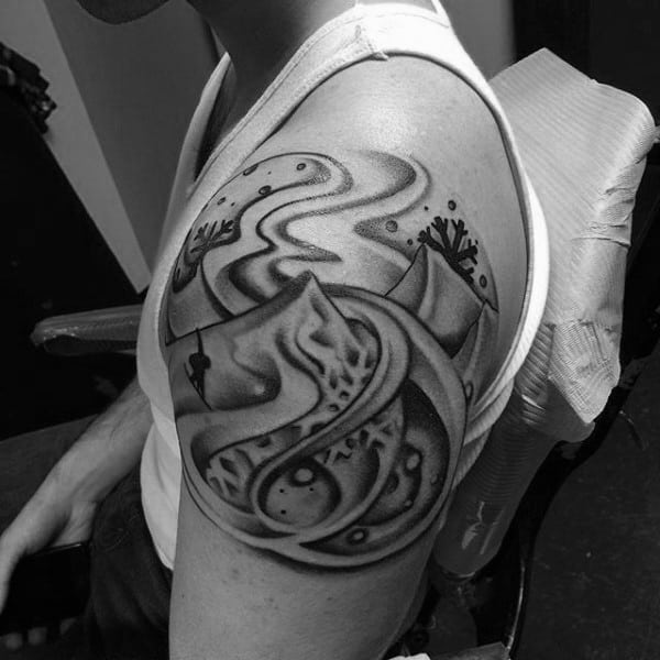 Snowboarding Mountains Snowflake Guys Quarter Sleeve Tattoo