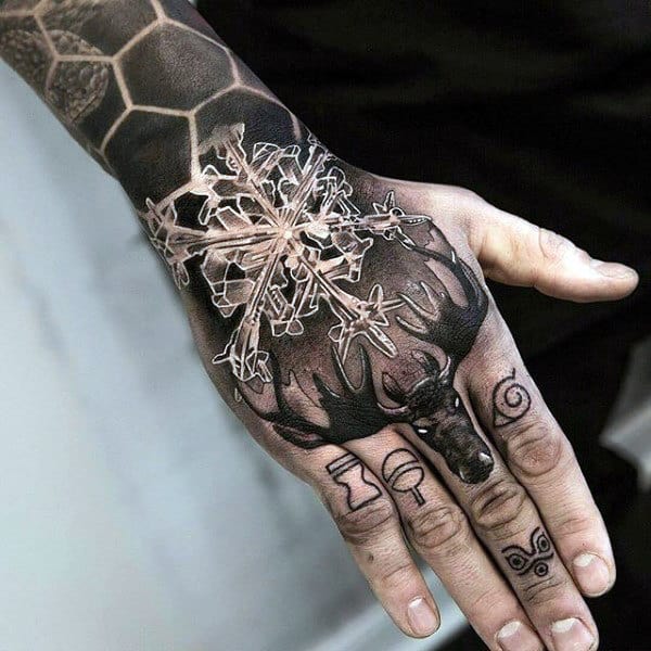 Snowflake Mens 3d Hand Tattoos