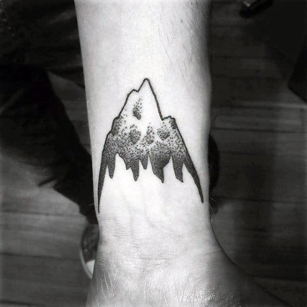 Snowy Peak And Snowboard Tattoo Male Forearm