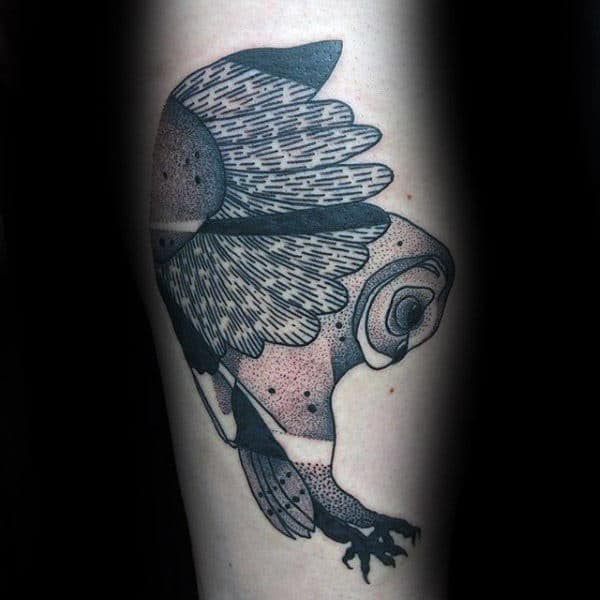 Soaring Barn Owl Mens Leg Tattoo Ideas