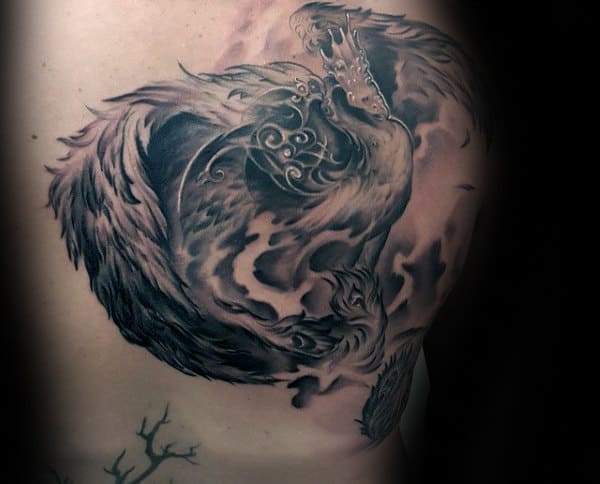 Soaring Polish Eagle Mens Shaded Back Tattoo Design Ideas