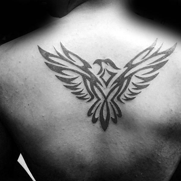Soaring Tribal Eagle Back Tattoos For Gentlemen