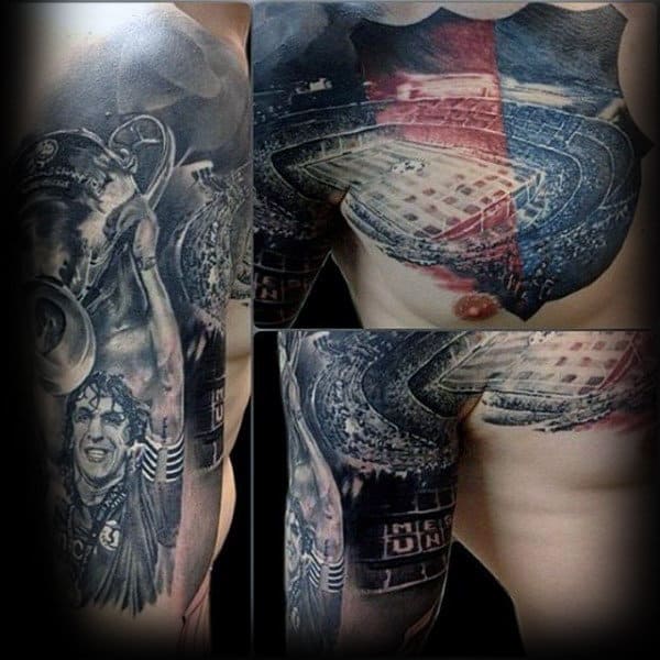 Soccer Stadium Mens Half Sleeve And Chest Tattoos