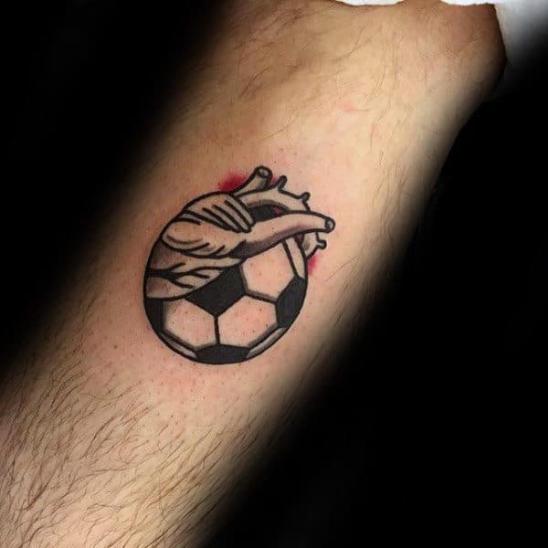 Soccerball Heart Small Mens Forearm Tattoo Ideas
