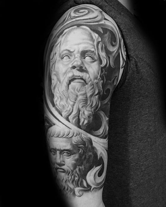 Socrates Half Sleeve Heavily Shaded Tattoo Ideas For Males