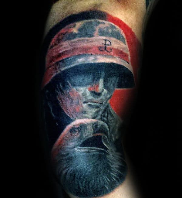 Soider With Polish Eagle Mens Arm Quarter Sleeve Tattoo