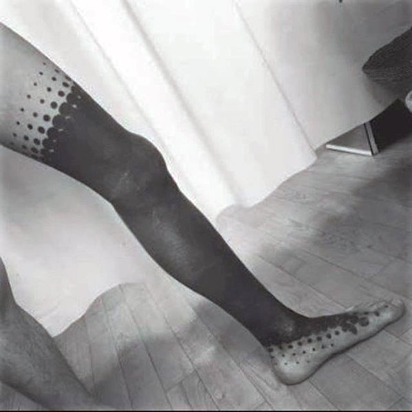 Solid All Black Ink Guys Full Leg Sleeve Dots Tattoo