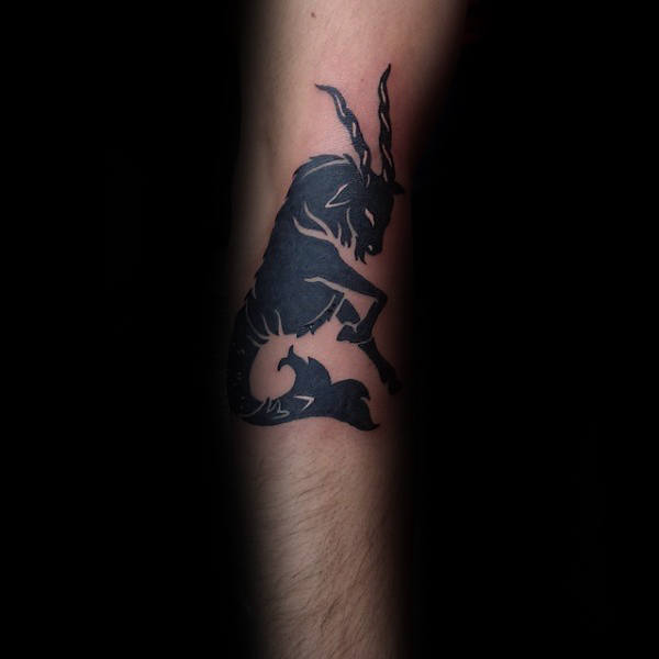 Solid Black Ink Male Capricorn Sea Goat Forearm Tattoos