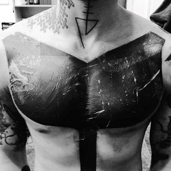 Solid Black Ink Modern Mens Cover Up Tattoo Designs On Chest