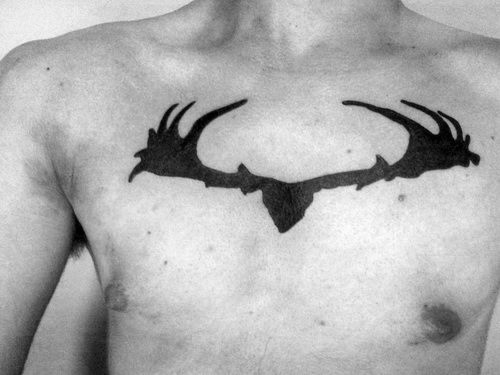 Solid Black Ink Moose Antler Mens Upper Chest Tattoos