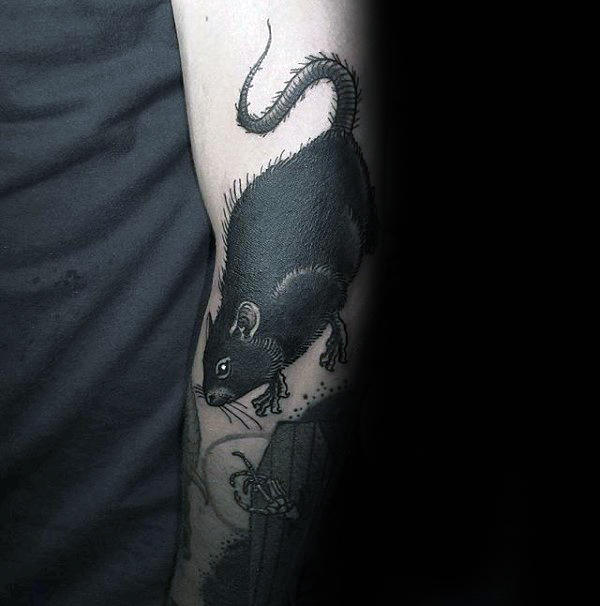 Solid Black Ink Rat Mens Outer Forearm Tattoo Ideas