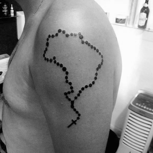 Solid Black Ink Small Minimalist Rosary Mens Arm Tattoo