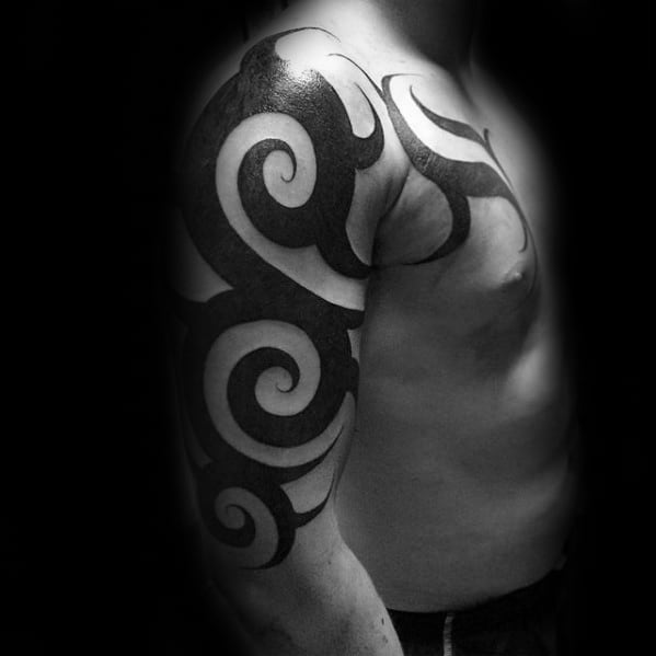 Solid Black Ink Traditional Awesome Tribal Tattoo Design Ideas For Males