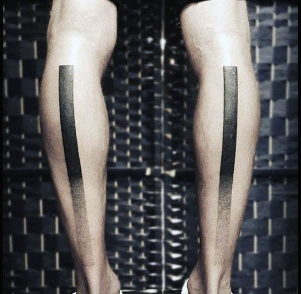 Solid Faded Black Line Blackwork Mens Tattoo On Legs