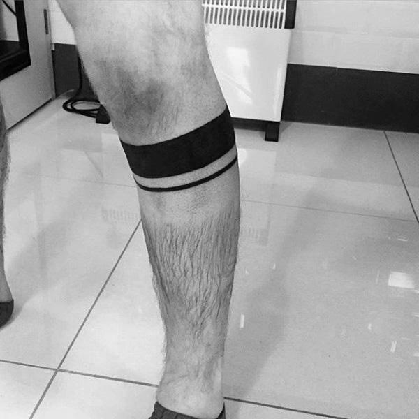 Solid Ink Black Band Male Leg Tattoo Ideas