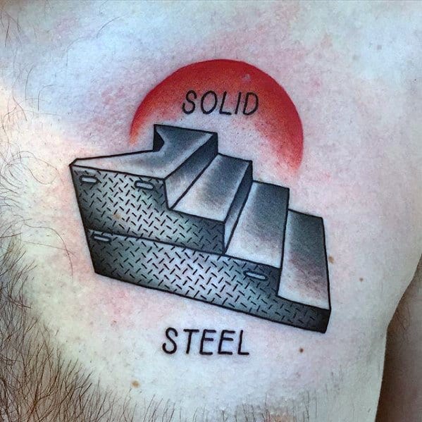 Solid Steel Upper Chest Stairs Wrestling Tattoos For Males