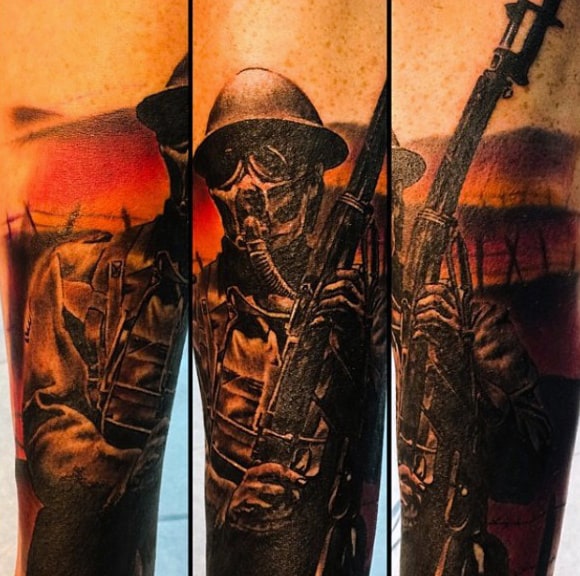 Solider Battle Field Gas Mask Tattoo For Men