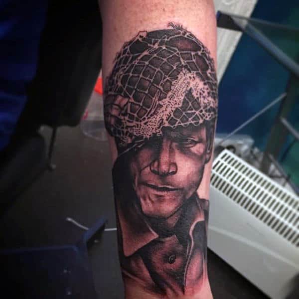 Solider Guys Shaded Ww2 Inner Forearm Tattoo Ideas