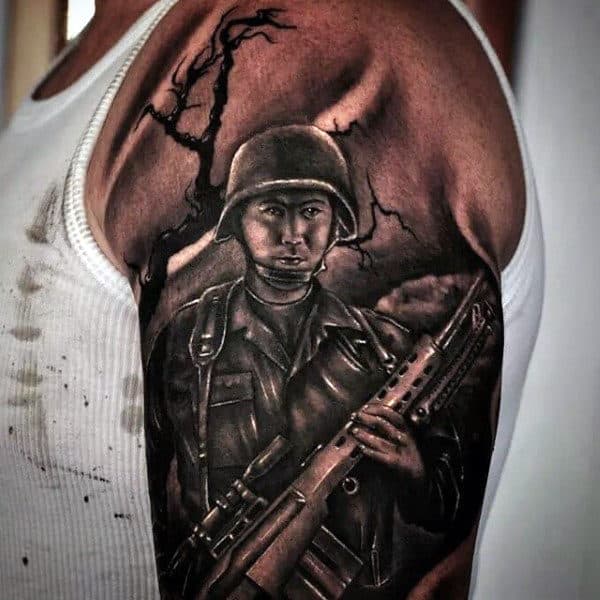 Solider Military Sleeve Tattoo For Men