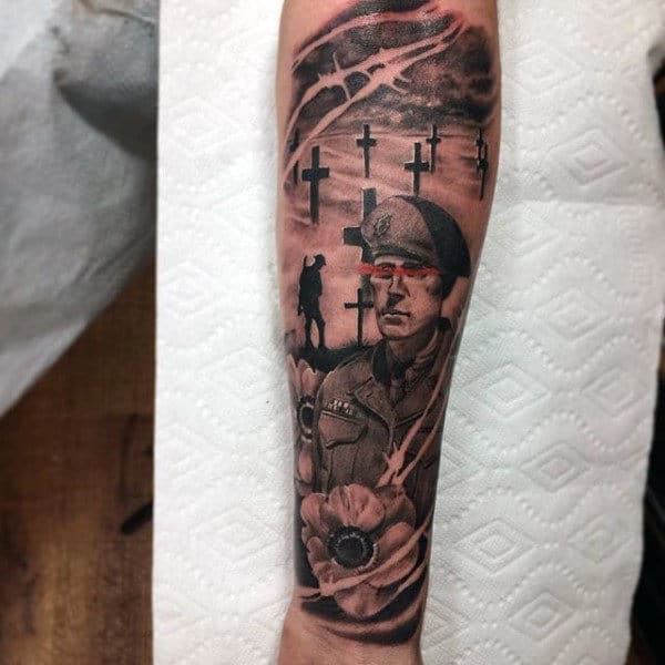 Soliders Cross Guys Ww2 Battlefield Forearm Sleeve Tattoo Design Ideas