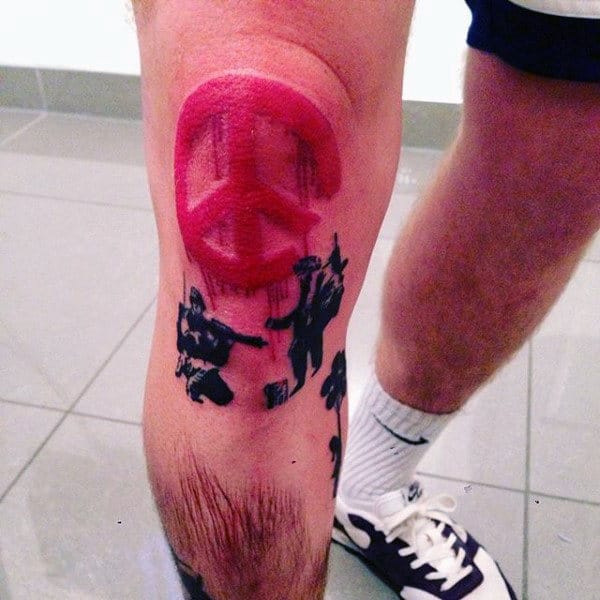 Soliders With Peace Sign Mens Banksy Leg Tattoos
