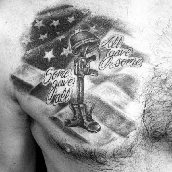 Some Gave All And All Gave Some Mens Fallen Soldier Chest Tattoo