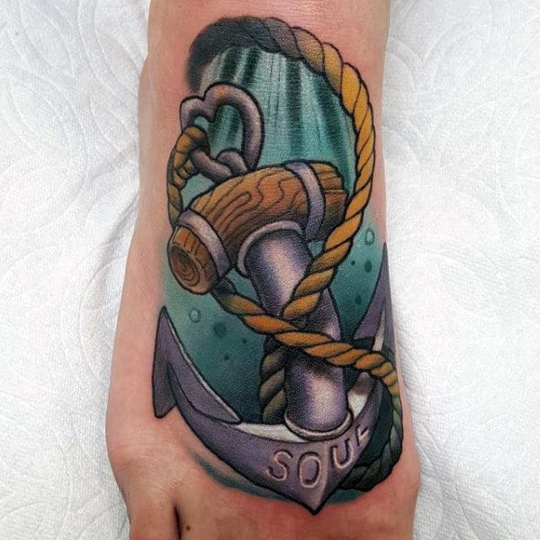Soul Anchor With Yellow Rope Tattoo