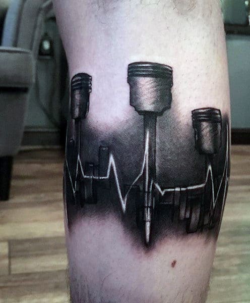Sound Wave Piston Tattoo On Man