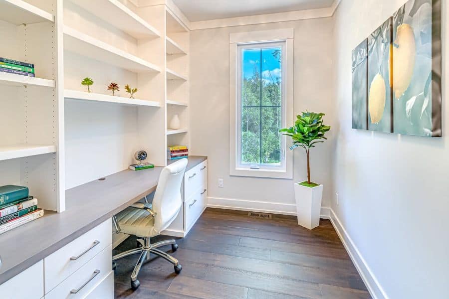 space saving home office desk white cabinets and chair lemon canvas art