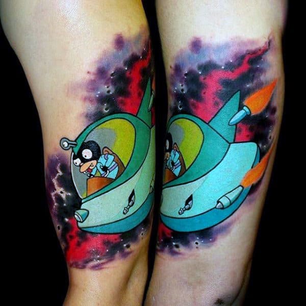 Space Ship Guys Futurama Tattoo On Inner Arm