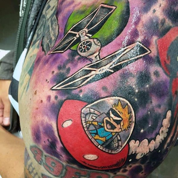 Space Ship Mens Calvin And Hobbes Quarter Sleeve Tattoo