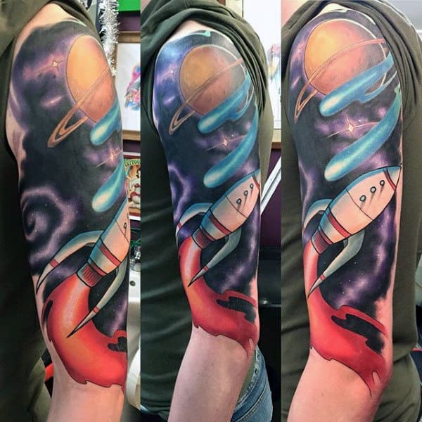 Space Shuttle And Astronomy Tattoo Guys Arms