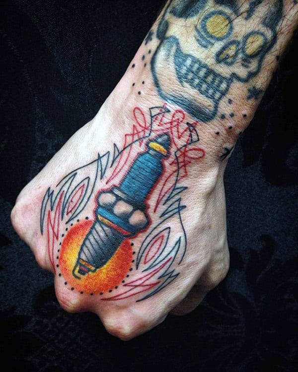 Spark Plug Mens Pinstripe Hand Tattoos