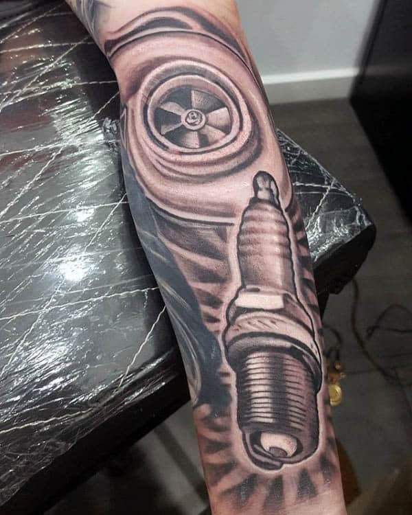 Spark Plug Tubro Mens Forearm Tattoos