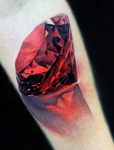 Sparkling Red Gemstone Realism Tattoos Male Forearm