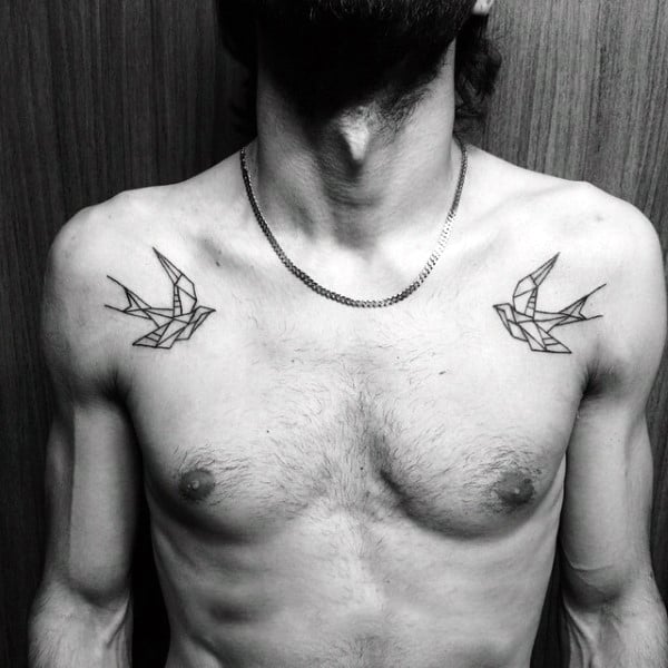 Sparrow Origami Mens Chest Tattoos