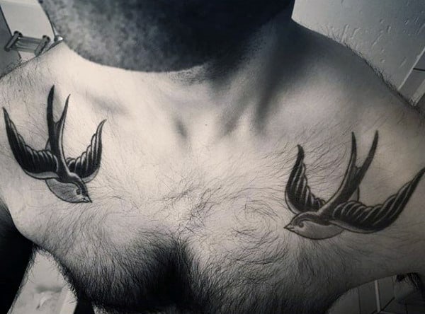 Sparrows Flying Towards Each Other Tattoo Mens Shoulder