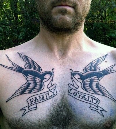 Sparrows With Banners Loyalty Mens Chest Tattoos