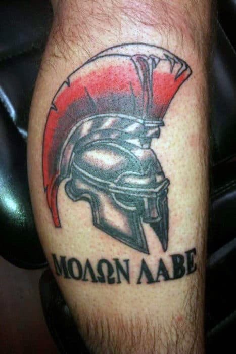 Sparta Helmet Molon Labe Mens Forearm Tattoo