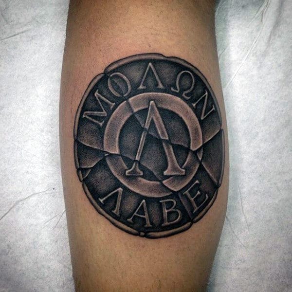 Spartan Army Stone Circle Molon Labe Tattoo For Men On Bicep