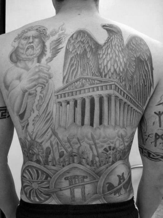 Spartan Eagle Mens Full Back Shaded Tattoos