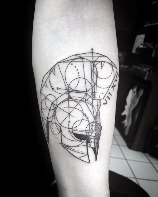 Spartan Helmet Gallifreyan Themed Mens Inner Forearm Tattoo