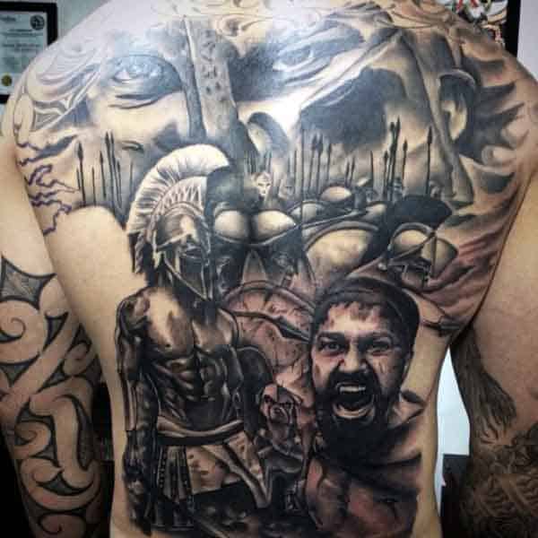 Spartan Helmet Tattoos For Men On Back